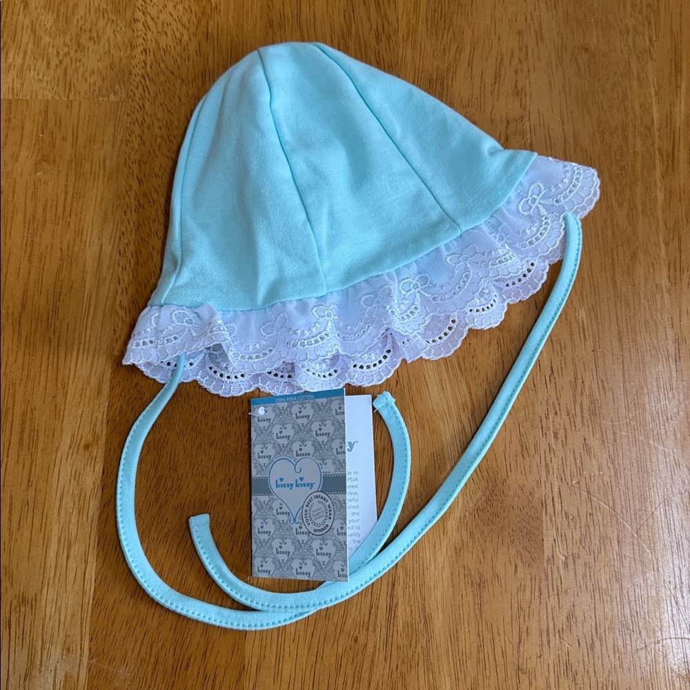 🎁NWT kissy kissy Baby hat 100% cotton Mint Lace Bonnet Sun Protection Spring